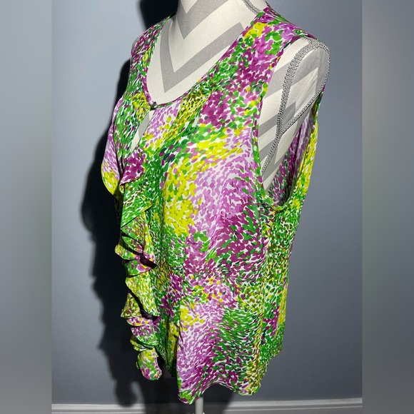Violet & Claire Green Purple Yellow Sleeveless Blouse - Picture 2 of 12